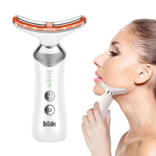 Anti-Aging Face Lift Device , 4-in-1 LED Beauty Light Therapy for Smooth Face and Neck, Portable Electric Massager for Double Chin