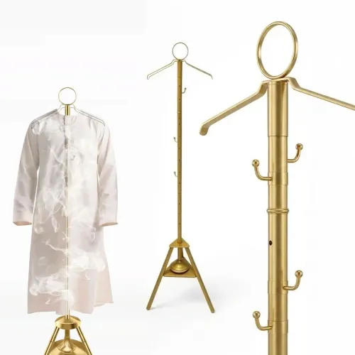 Luxury Gold Bakhoor Clothes Stand 172cm – Incense Burner Garment Rack with Hooks & Steam Vents for Abaya, Thobe & Kandura